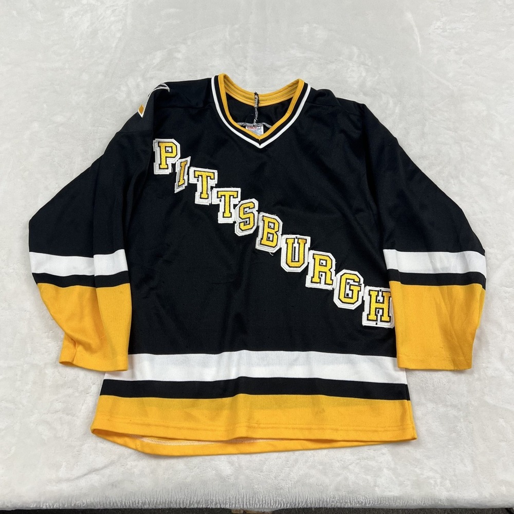 CCM Hockey Jersey Mens Small Black Pittsburgh Penguins Vintage Diagonal Logo